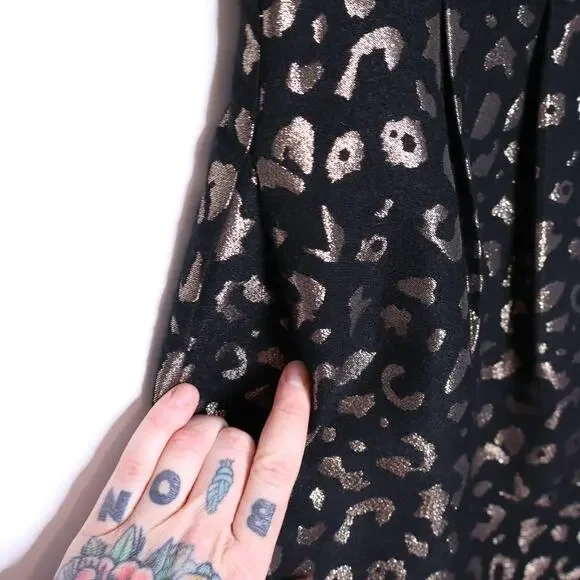 MOLLY BRACKEN Black Leopard Print Mini Dress Metallic Rose Gold Lined Women's S - Picture 5 of 11
